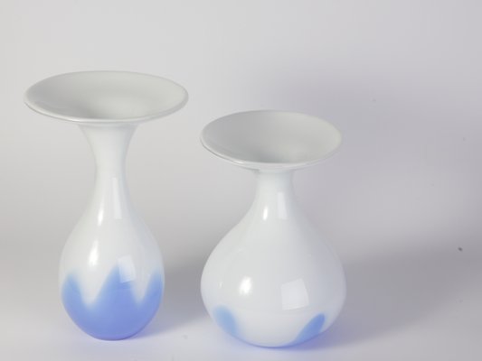 Blue and White Glass Bowl and Vase Set from Egermann, 1980s, Set of 4-IND-546938