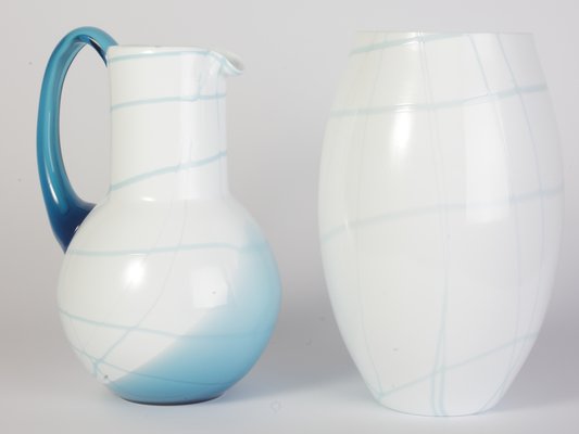 Blue and White Glass Vase and Jug Set from Bohemia Crystal, 1990s, Set of 2-IND-546933