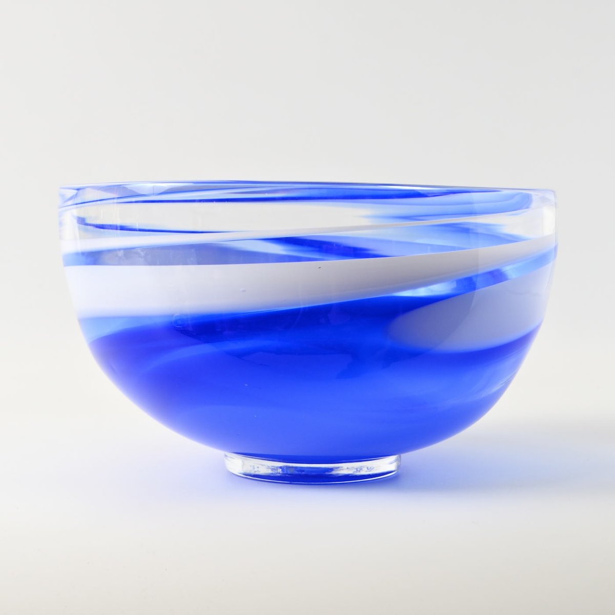 Blue and White Studio Glass Bowl by Maibritt Jönsson & Pete Hunner for Baltic Sea Glass, 1989