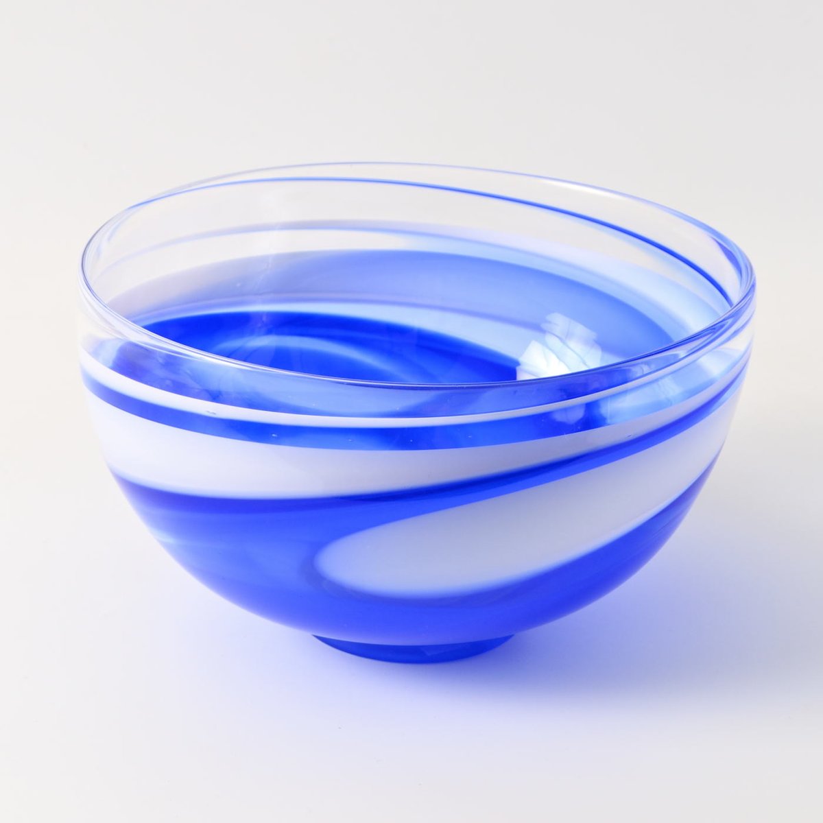 Blue and White Studio Glass Bowl by Maibritt Jönsson & Pete Hunner for Baltic Sea Glass, 1989