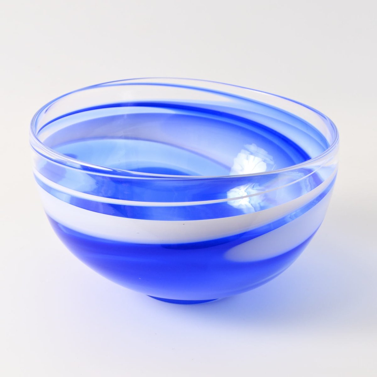 Blue and White Studio Glass Bowl by Maibritt Jönsson & Pete Hunner for Baltic Sea Glass, 1989