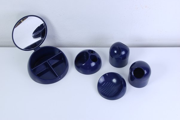 Blue Bathroom Set by Makio Hasuike for Gedy, 1970s, Set of 5-XSG-1352990