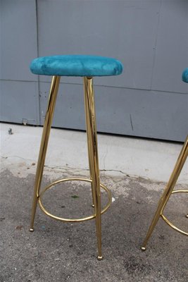 Blue Brass and Velvet Stools, Italy, 1950s, Set of 2-EH-1383345