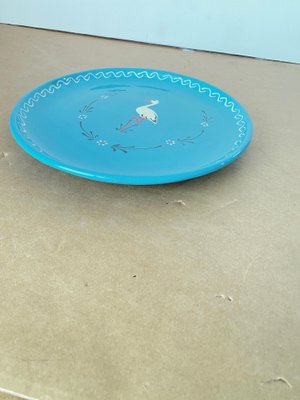 Blue Ceramic Enameled Platter with Bird Pattern, France, 1970s-UR-1361452