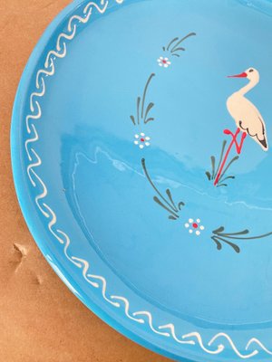 Blue Ceramic Enameled Platter with Bird Pattern, France, 1970s-UR-1361452