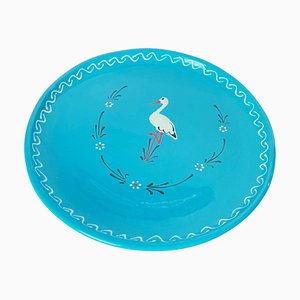 Blue Ceramic Enameled Platter with Bird Pattern, France, 1970s-UR-1361452