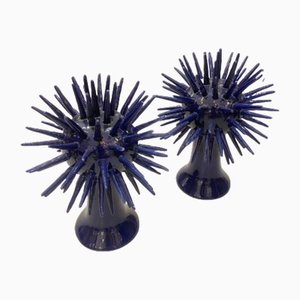 Blue Ceramic Hedgehog Sculptures, 1980s, Set of 2-RFP-2029004