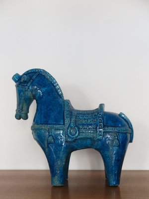 Blue Ceramic Horse Sculpture by Aldo Londi for Bitossi Fiorentino, 1960-CC-1768706