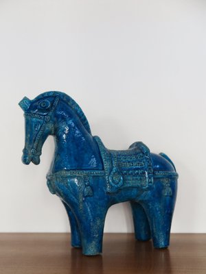 Blue Ceramic Horse Sculpture by Aldo Londi for Bitossi Fiorentino, 1960-CC-1768706