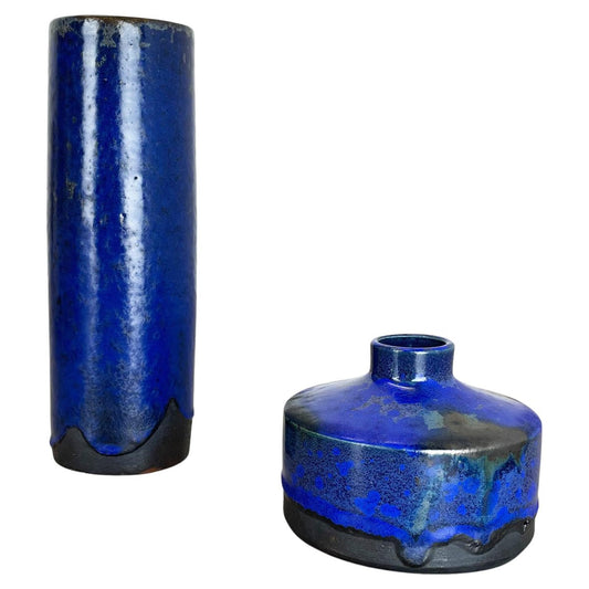 Blue Ceramic Studio Vase by Gerhard Liebenthron, Germany, 1970s, Set of 2