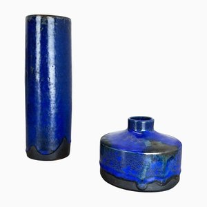 Blue Ceramic Studio Vase by Gerhard Liebenthron, Germany, 1970s, Set of 2-QZ-1149883