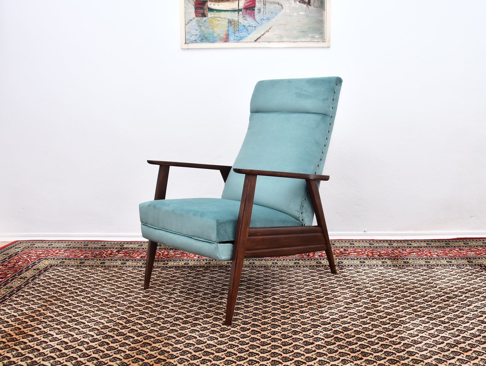 Blue Chair with Foldable Footrest, 1960s