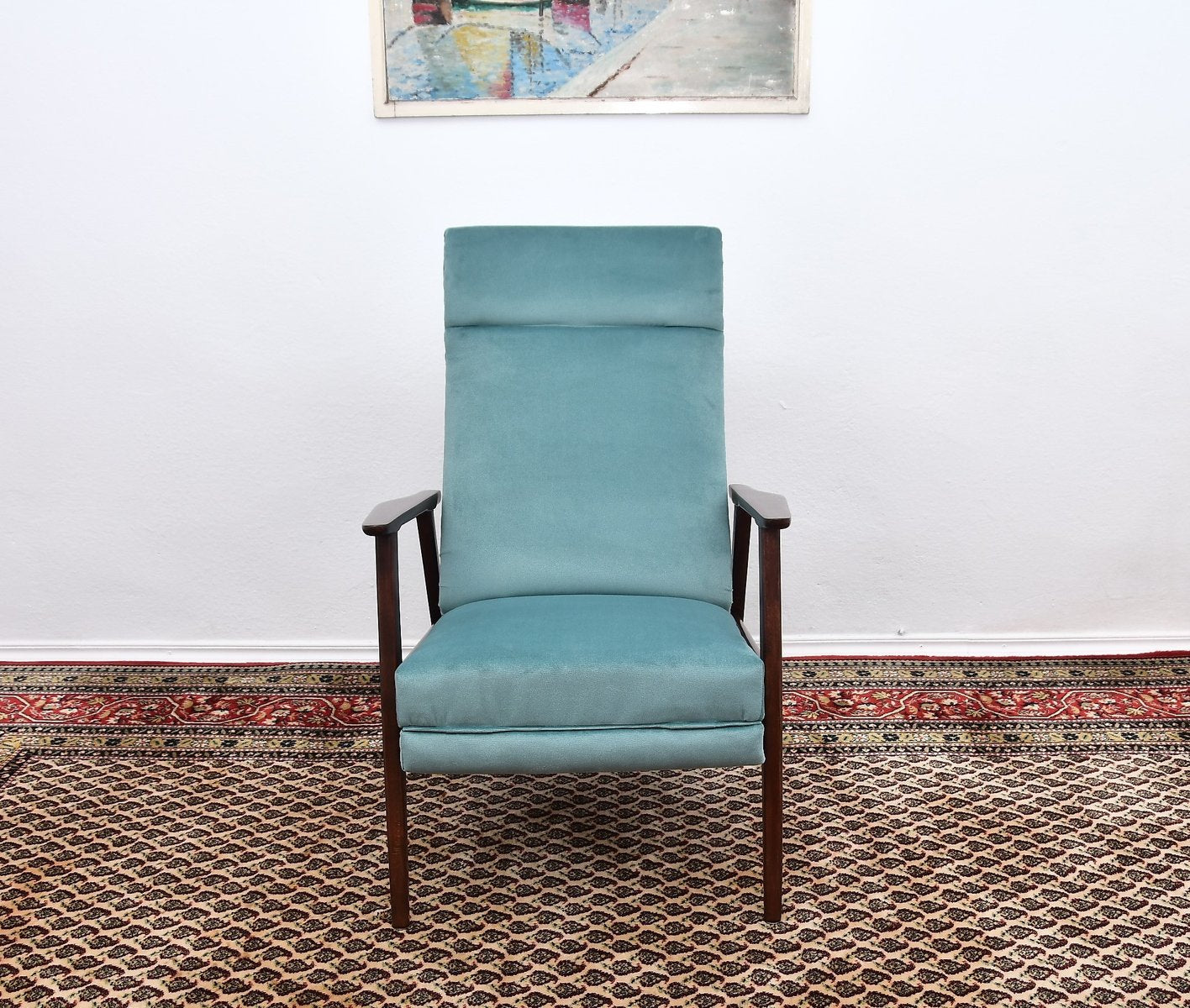 Blue Chair with Foldable Footrest, 1960s