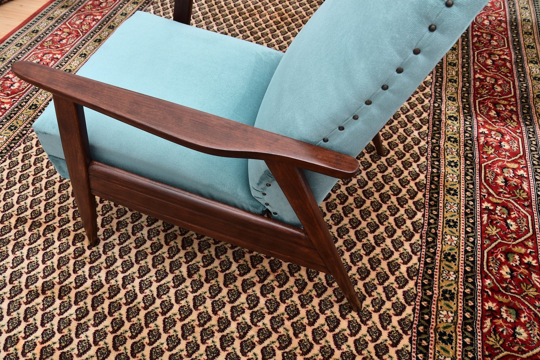 Blue Chair with Foldable Footrest, 1960s