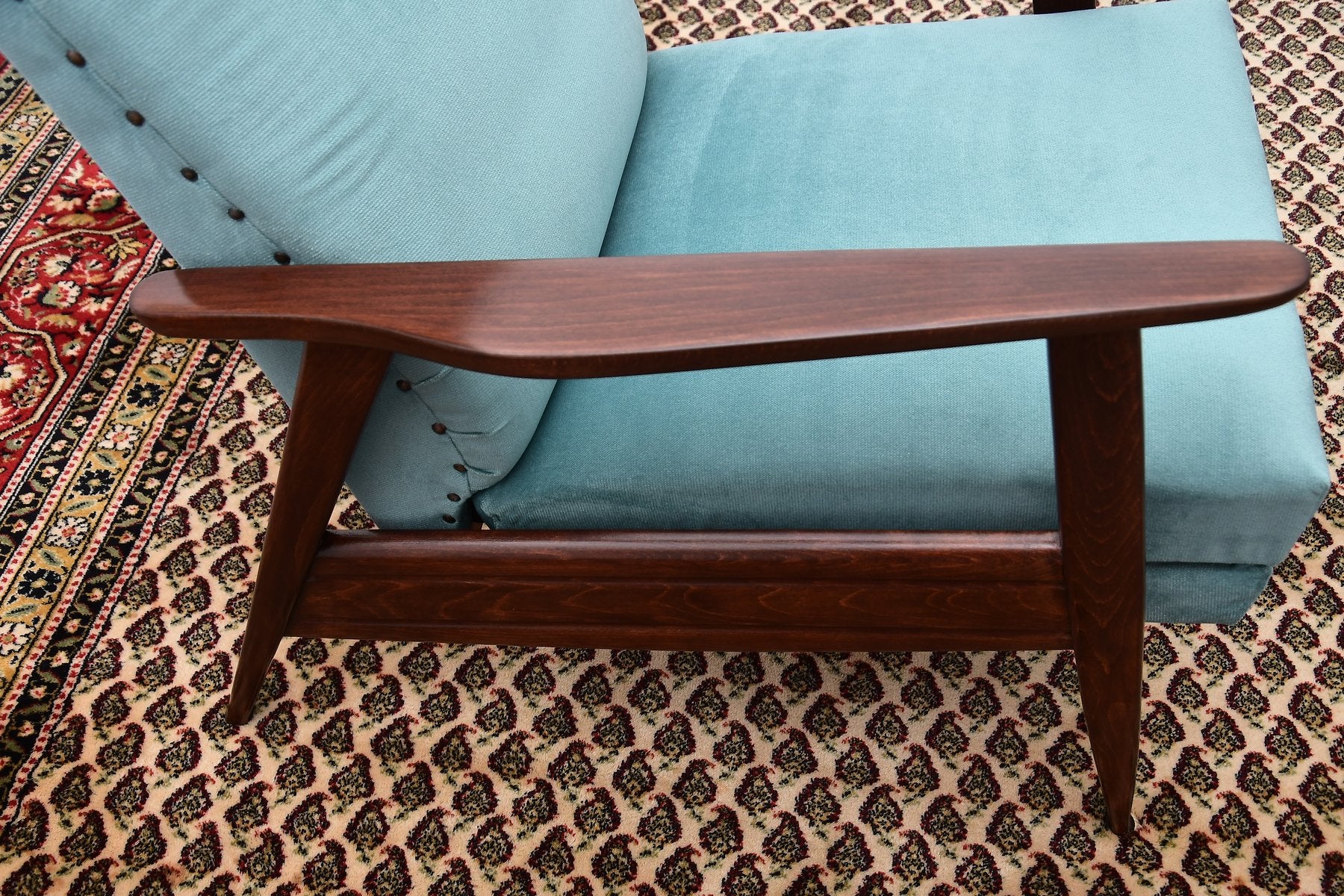 Blue Chair with Foldable Footrest, 1960s