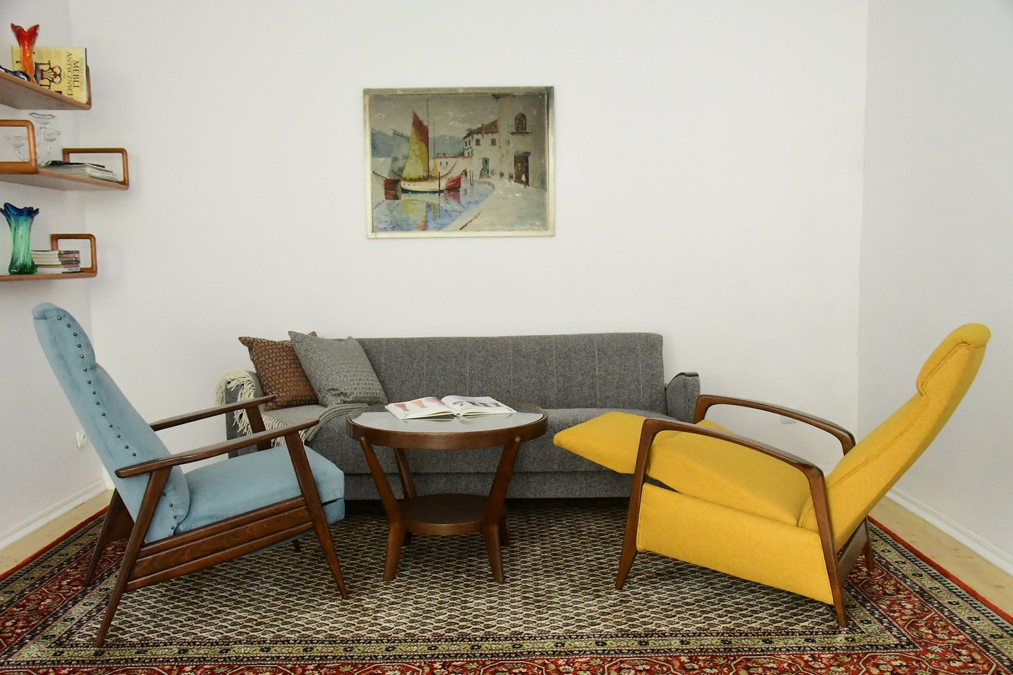 Blue Chair with Foldable Footrest, 1960s