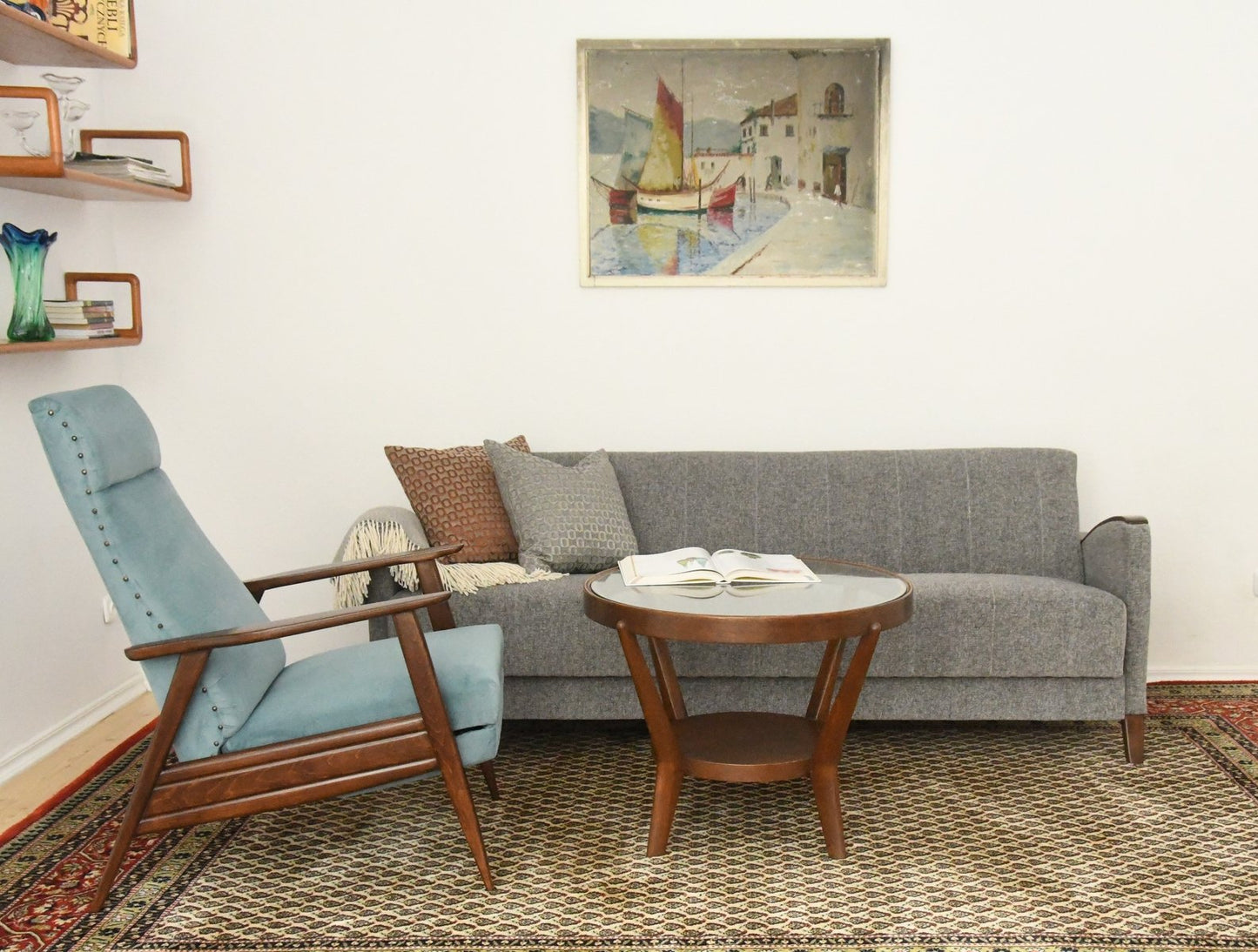 Blue Chair with Foldable Footrest, 1960s