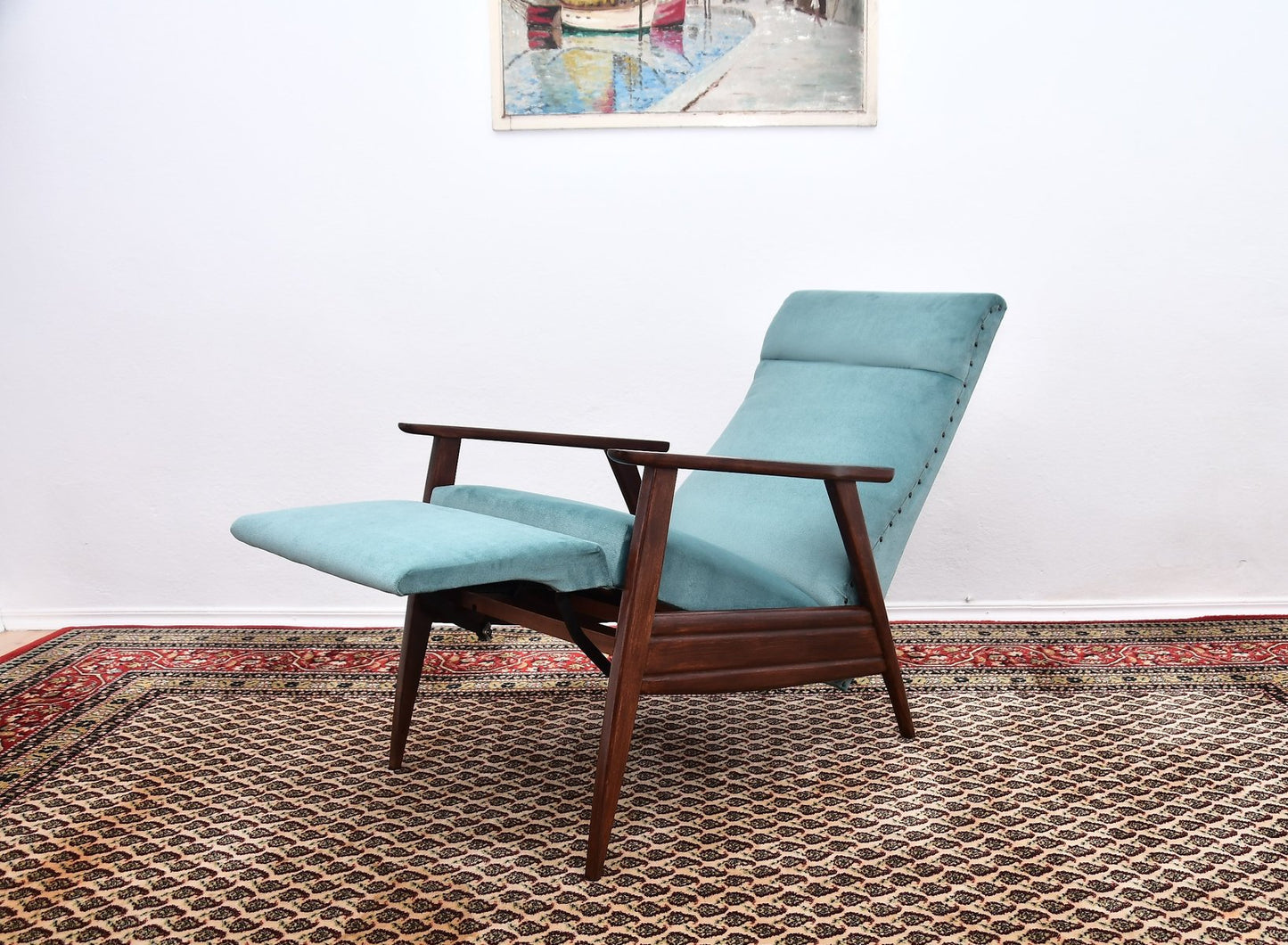 Blue Chair with Foldable Footrest, 1960s