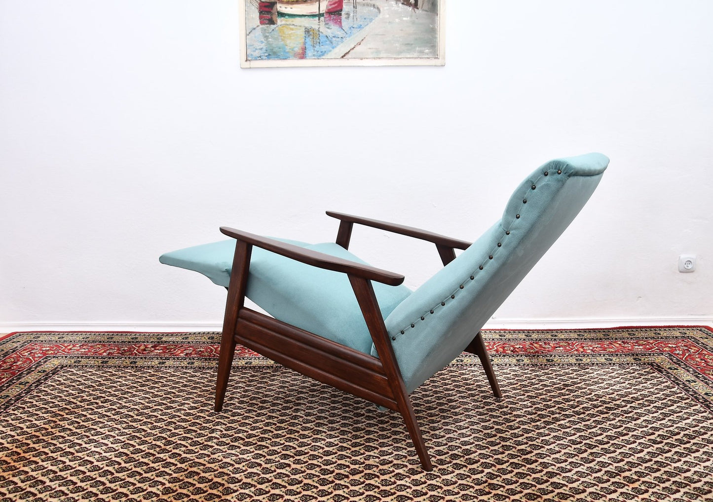 Blue Chair with Foldable Footrest, 1960s