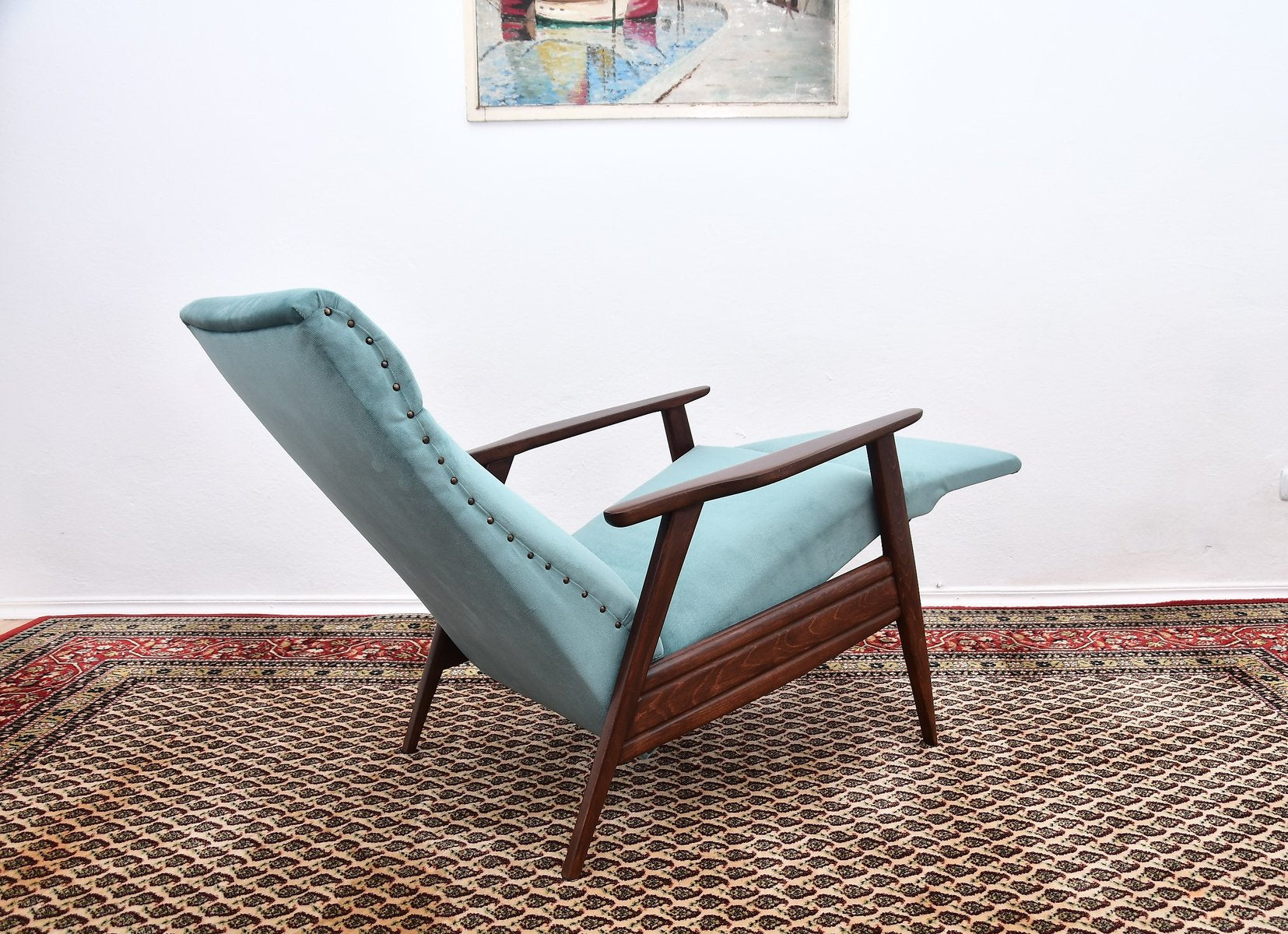 Blue Chair with Foldable Footrest, 1960s