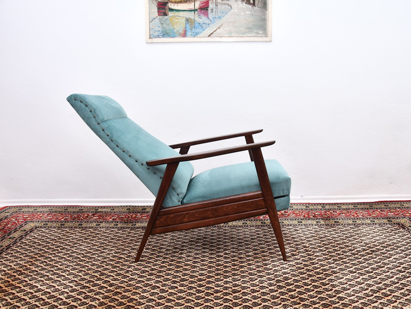 Blue Chair with Foldable Footrest, 1960s