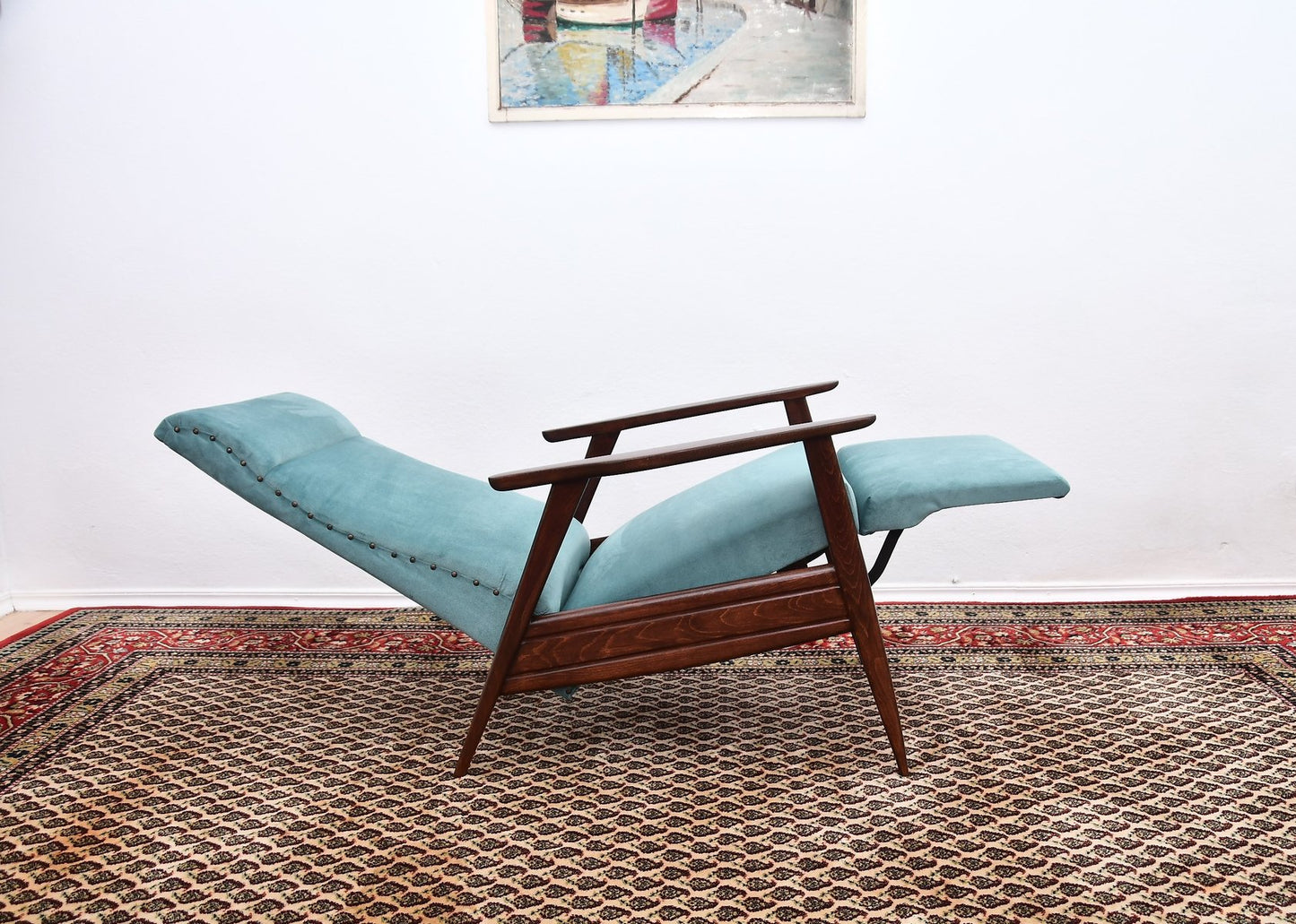 Blue Chair with Foldable Footrest, 1960s