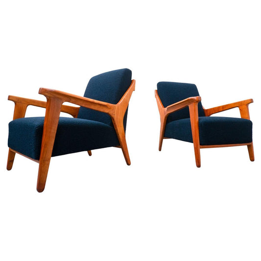 Blue Cherry Wood Armchairs by Melchiorre Bega, Italy, Set of 2