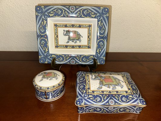 Blue Elephant Porcelain Set & Cards from Wedgwood, 1992, Set of 4-SZM-1787889