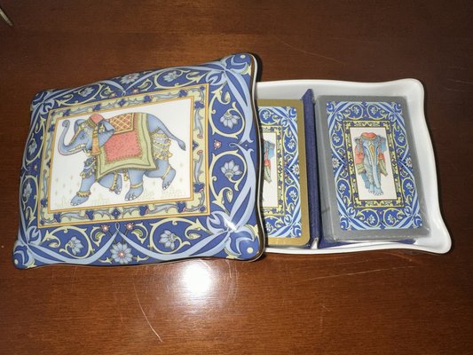 Blue Elephant Porcelain Set & Cards from Wedgwood, 1992, Set of 4-SZM-1787889