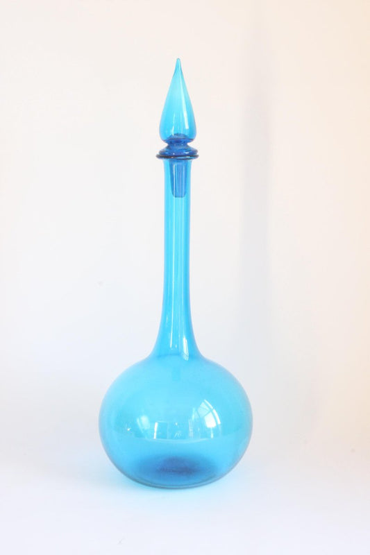 Blue Empoli Glass Genie Bottle, Tuscany, 1960s