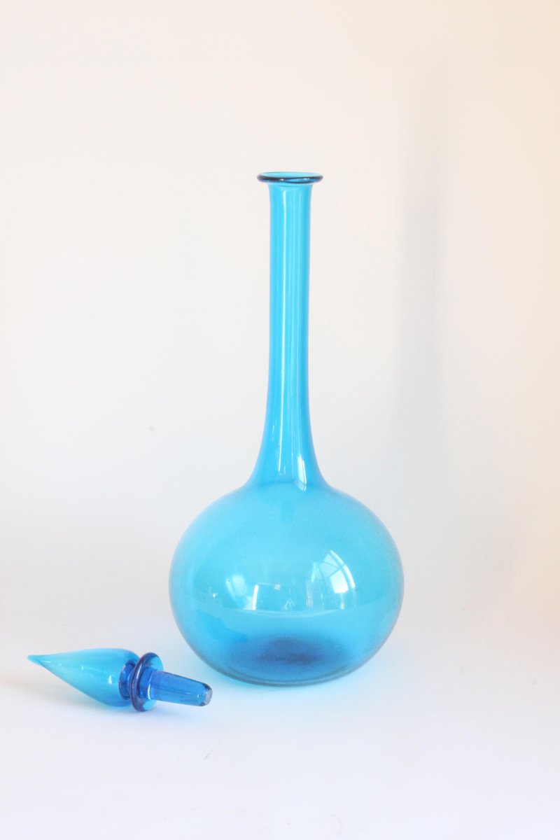 Blue Empoli Glass Genie Bottle, Tuscany, 1960s