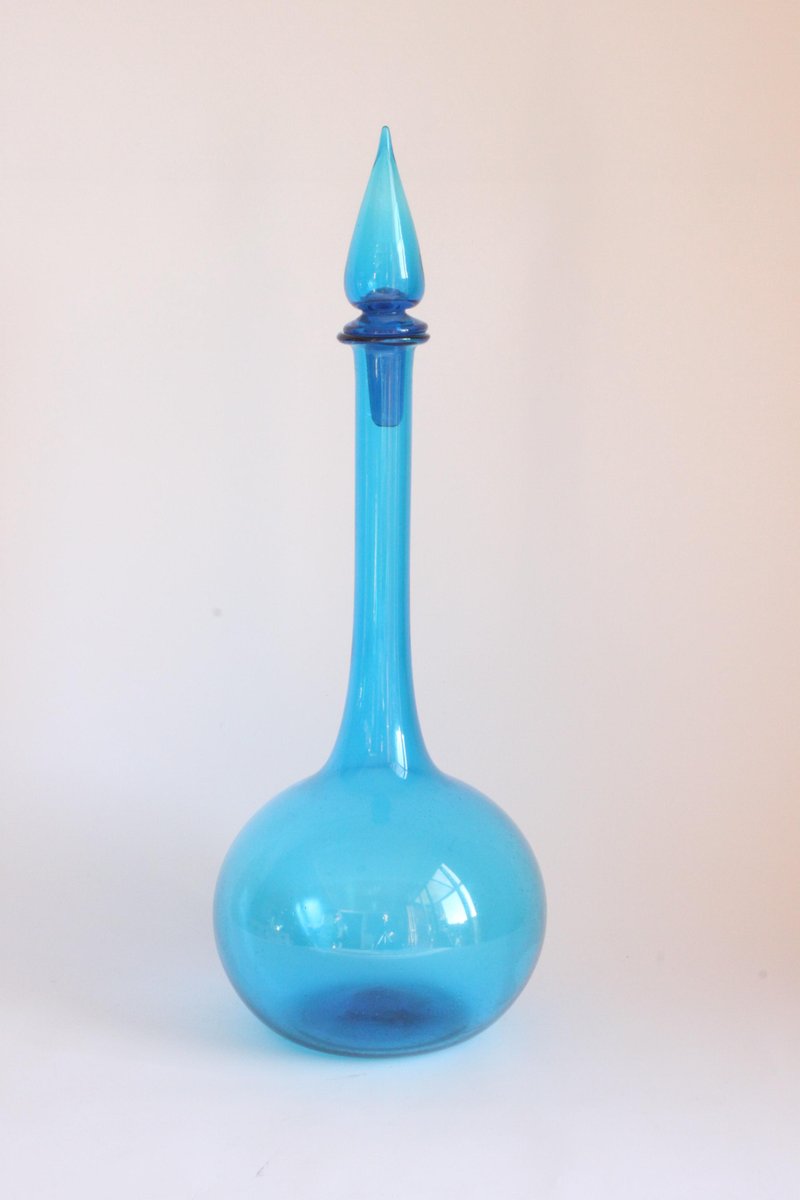 Blue Empoli Glass Genie Bottle, Tuscany, 1960s