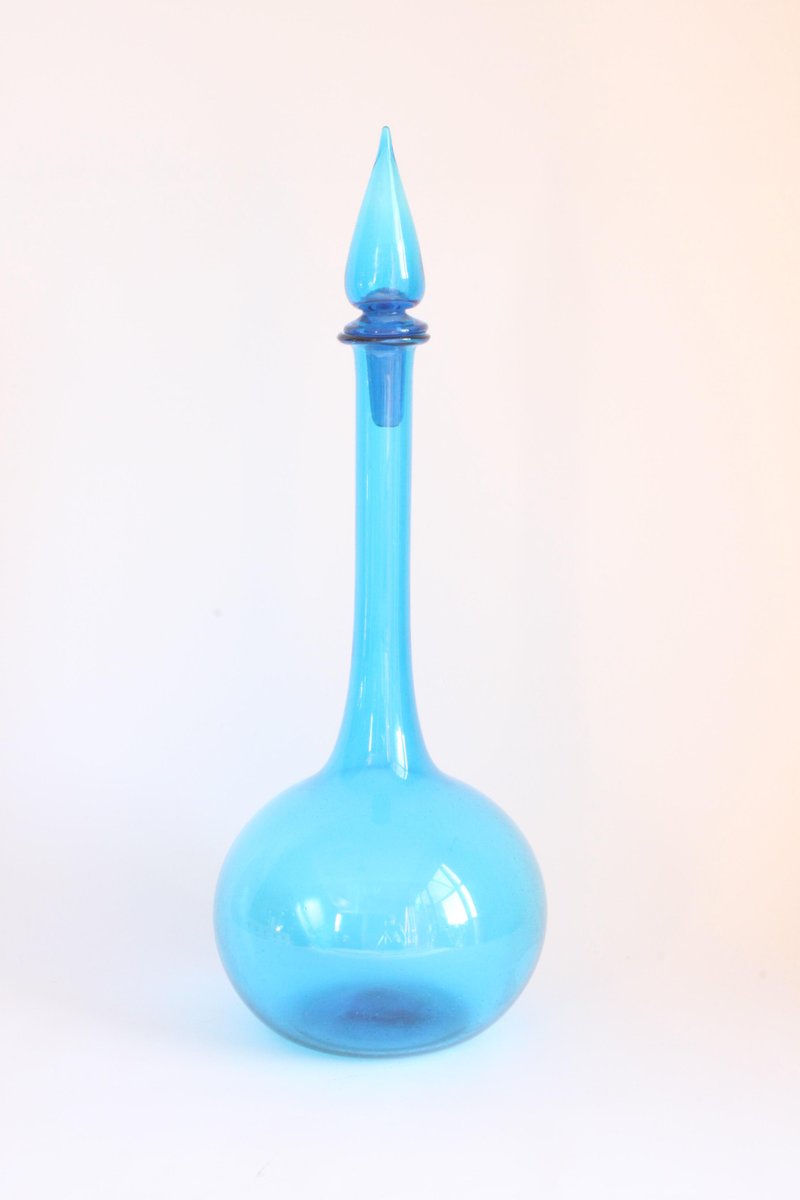 Blue Empoli Glass Genie Bottle, Tuscany, 1960s