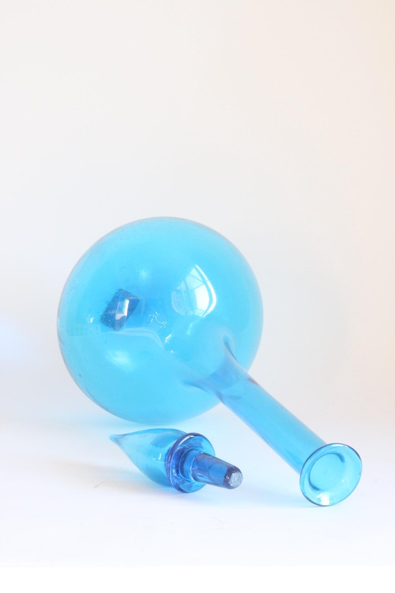 Blue Empoli Glass Genie Bottle, Tuscany, 1960s