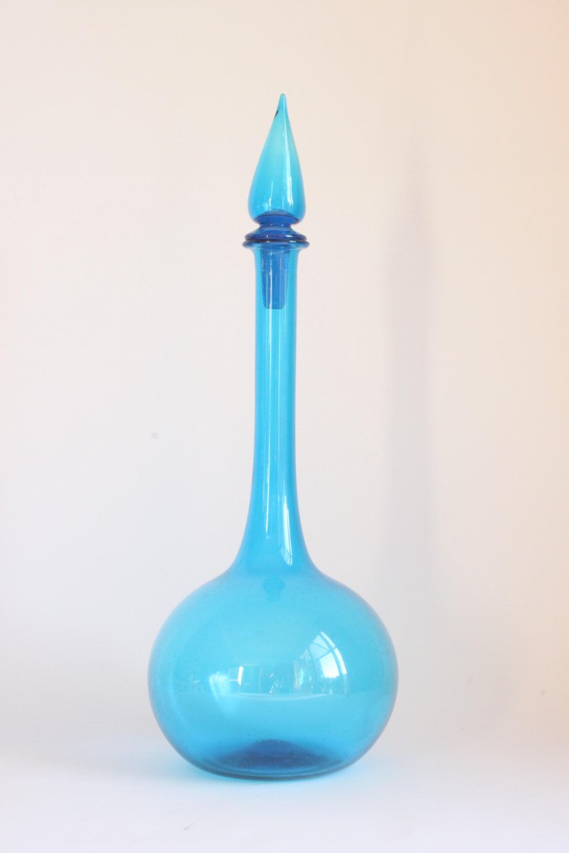 Blue Empoli Glass Genie Bottle, Tuscany, 1960s