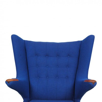 Blue Fabric and Teak Papa Bear Chair by Hans J. Wegner, 1970s-MTD-1400698