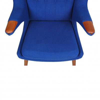 Blue Fabric and Teak Papa Bear Chair by Hans J. Wegner, 1970s-MTD-1400698