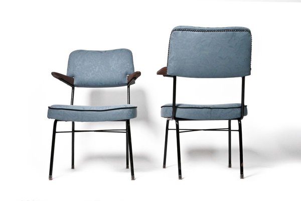 Blue Fabric Armchairs, Hungary, 1960s, Set of 2-HYJ-829659