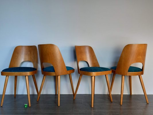 Blue Fabric & Beech Chairs by Oswald Haerdtl for TON, Set of 4-EYI-1177240