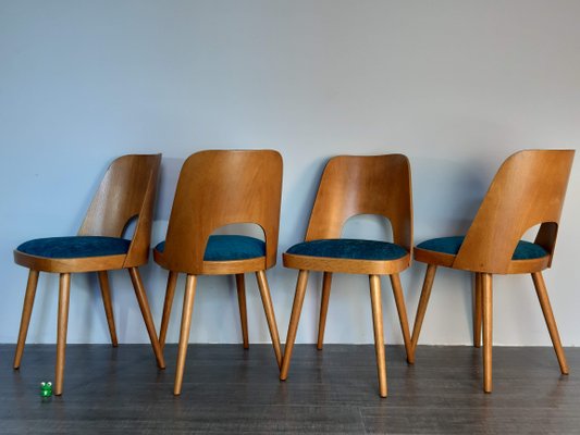 Blue Fabric & Beech Chairs by Oswald Haerdtl for TON, Set of 4-EYI-1177240