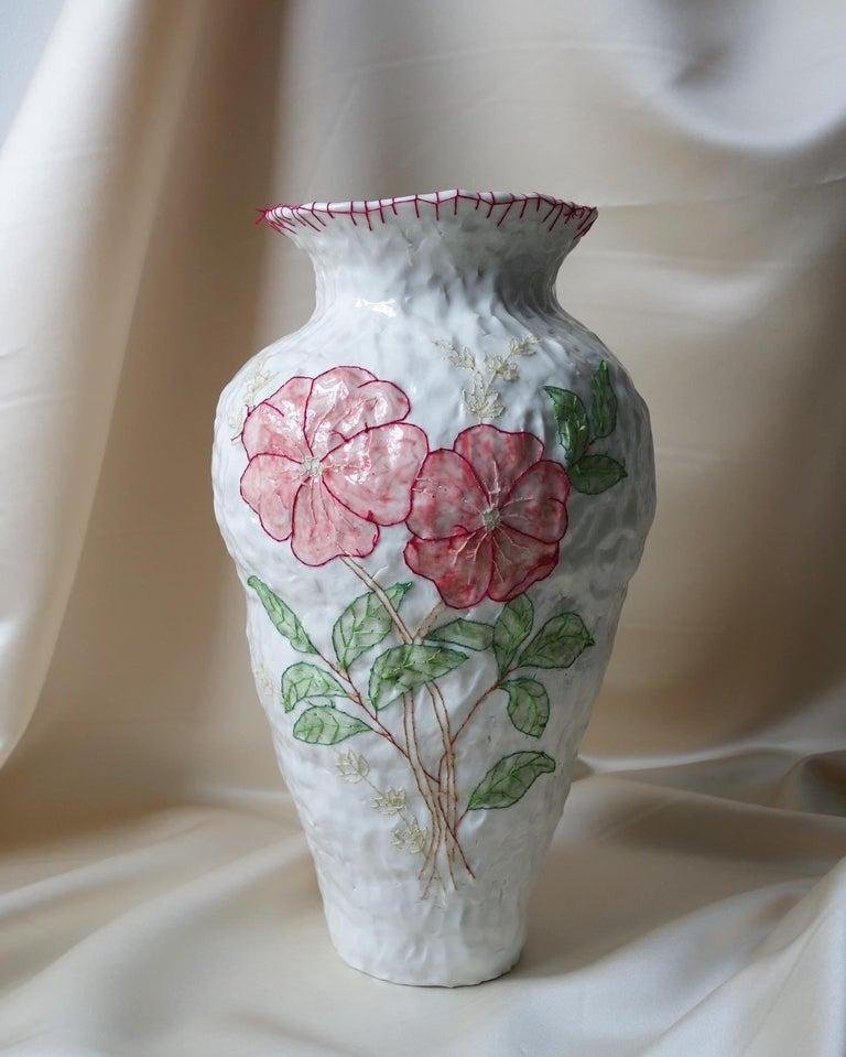 Blue Flower Emboridery Vase by Caroline Harrius