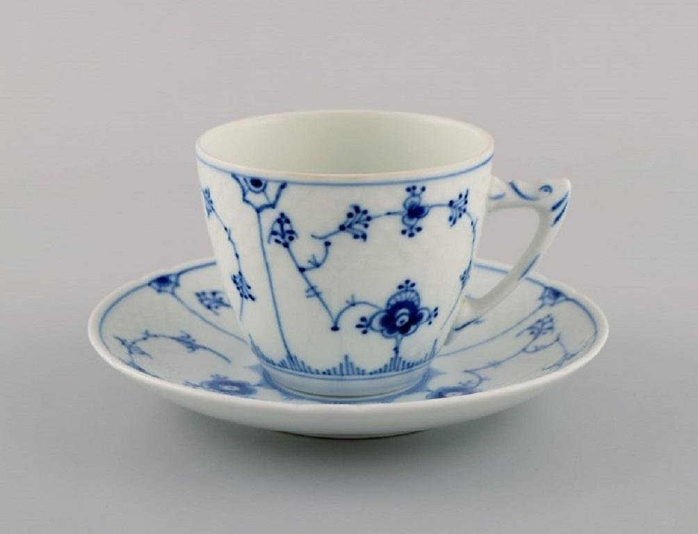 Blue Fluted Coffee Cups with Saucers from Bing & Grøndahl, Set of 16