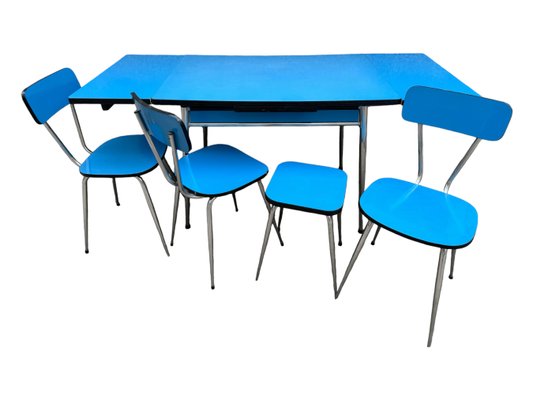 Blue Formica Table & Chairs from Jafae, 1960s, Set of 5-SDV-2018428