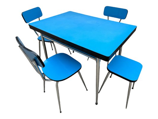 Blue Formica Table & Chairs from Jafae, 1960s, Set of 5-SDV-2018428