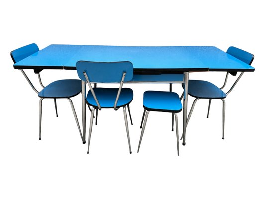 Blue Formica Table & Chairs from Jafae, 1960s, Set of 5-SDV-2018428