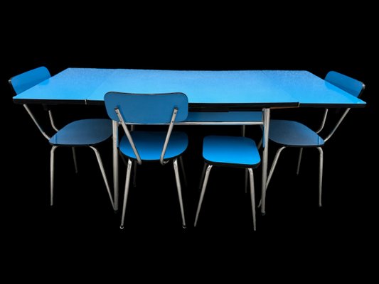 Blue Formica Table & Chairs from Jafae, 1960s, Set of 5-SDV-2018428