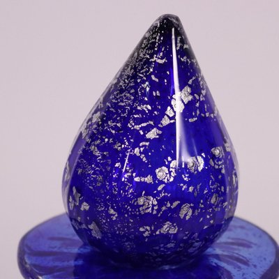 Blue Glass Bottle with Silver Leaf Inclusions-VMM-1010867