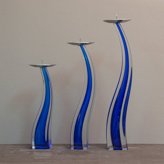 Blue Glass Candlesticks by Giuliano Tosi, 1970s, Set of 3