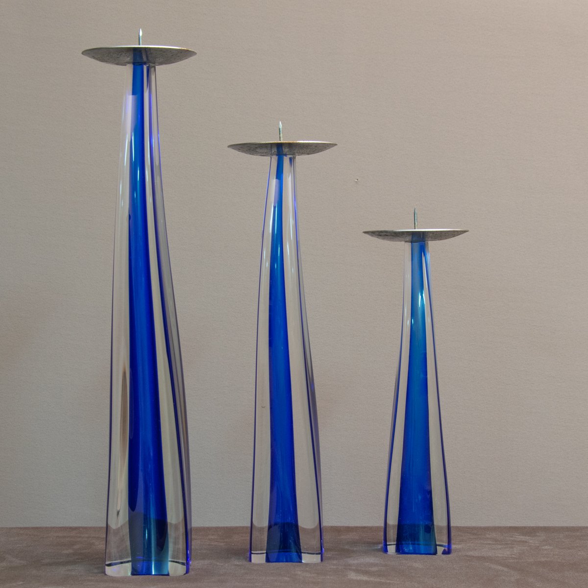 Blue Glass Candlesticks by Giuliano Tosi, 1970s, Set of 3