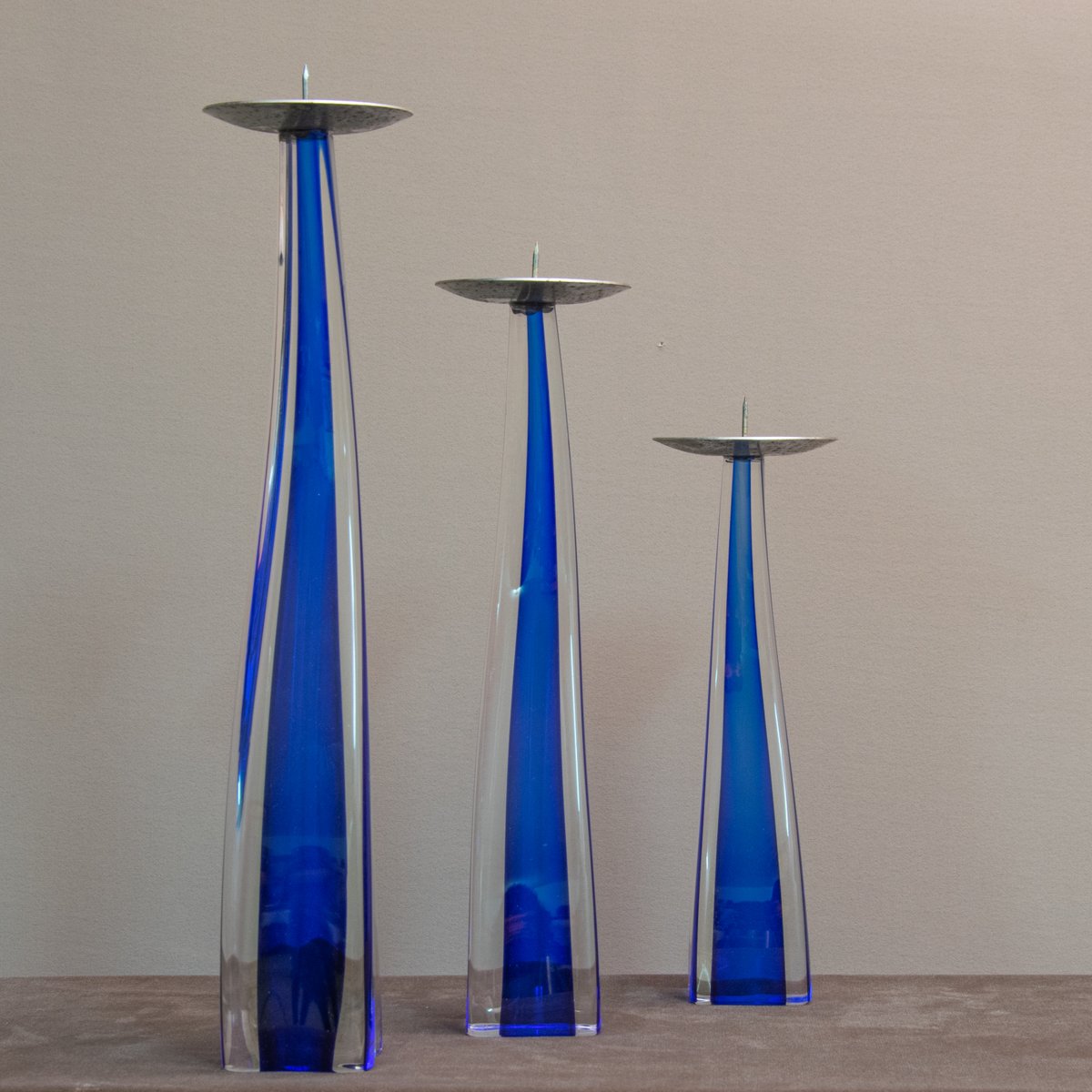 Blue Glass Candlesticks by Giuliano Tosi, 1970s, Set of 3